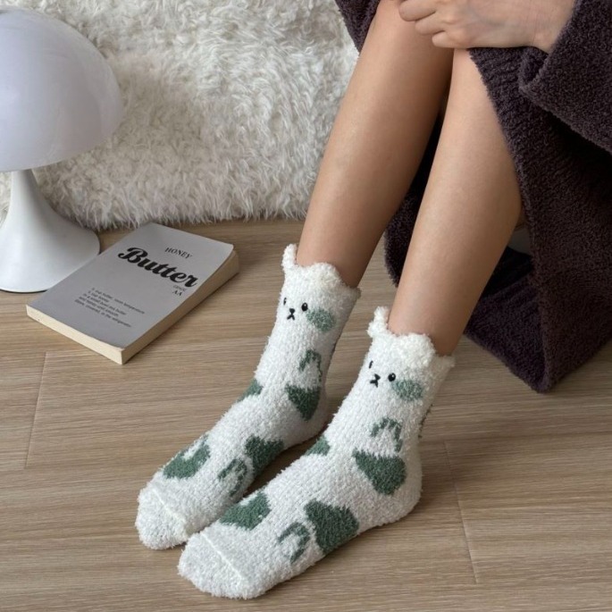 Calcetines de Piso de Felpa Media Caña de Poliéster Cálidos y Absorbentes para Casa image 3
