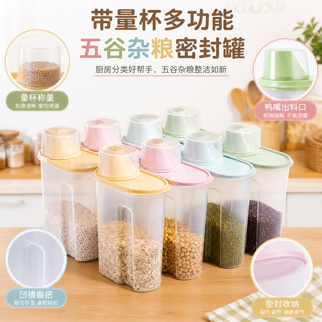 Grain Storage Container, Multi-Grain Storage Box, Rice Container, Storage Jar, Storage Canister, Magic Storage Jar, Sealed Jar, Kitchen Tool