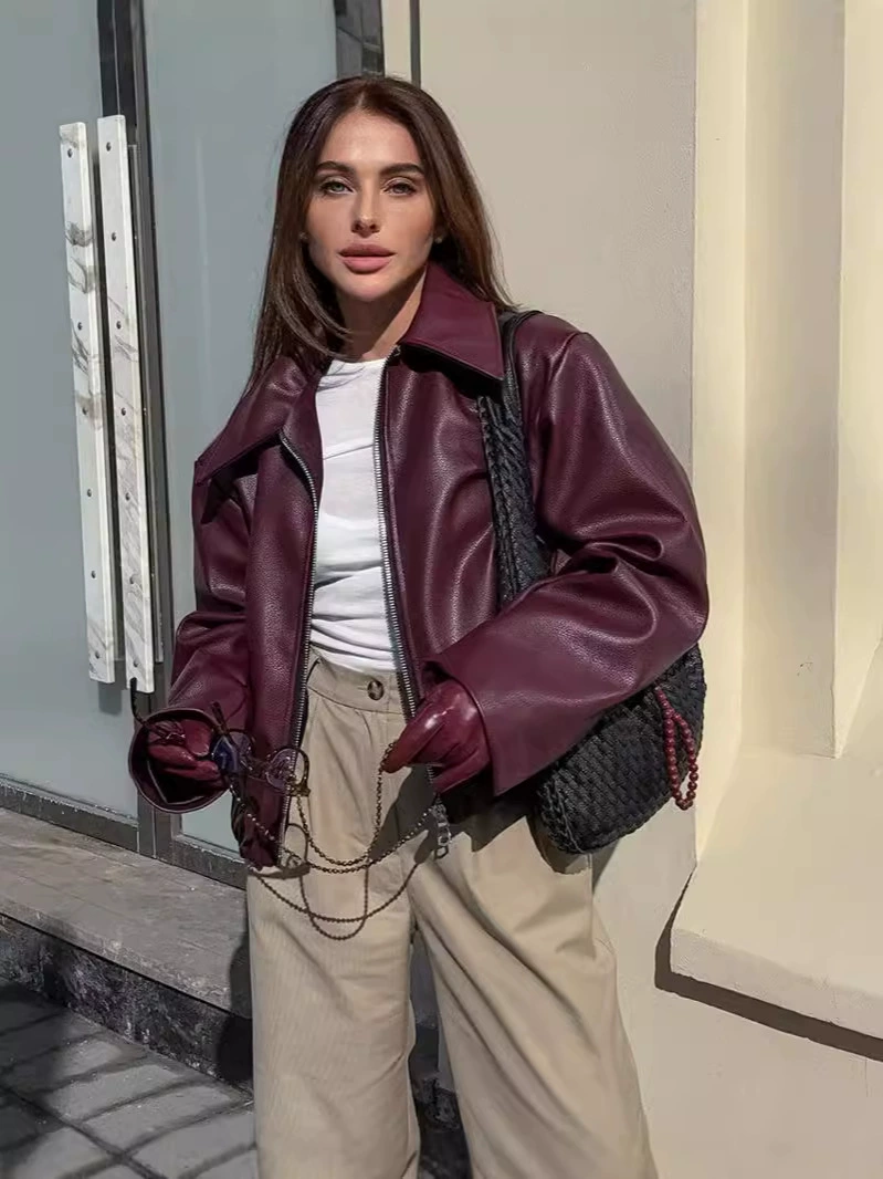 Демисезонная oversize куртка, европейский городской стиль, кожзам, женская (S–XL)
