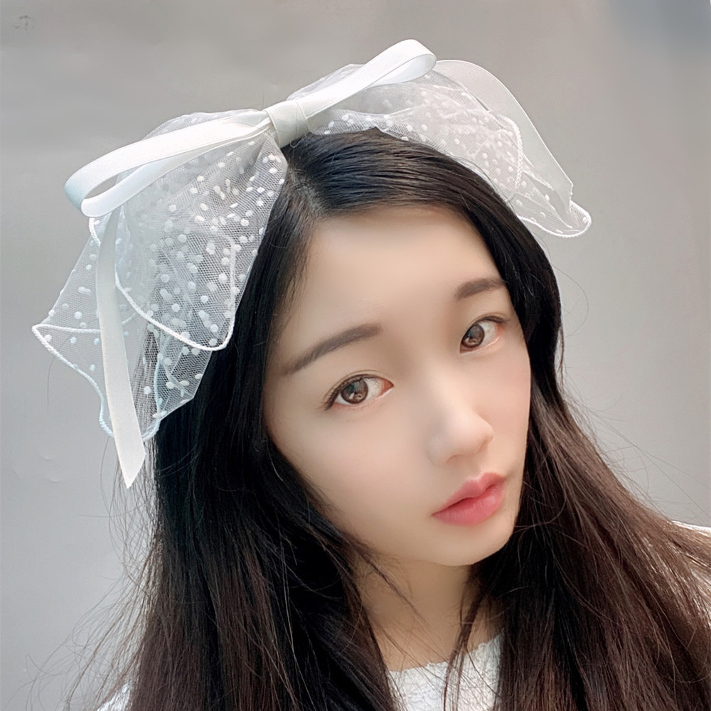 Koreanisches Haarband Mit Gepunkteter Maschenschleife display picture 11