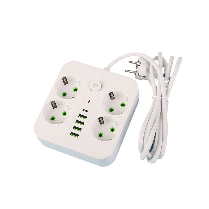 Caja de toma de corriente europea en blanco y negro 4USB + 1 Tipo-C con interruptor