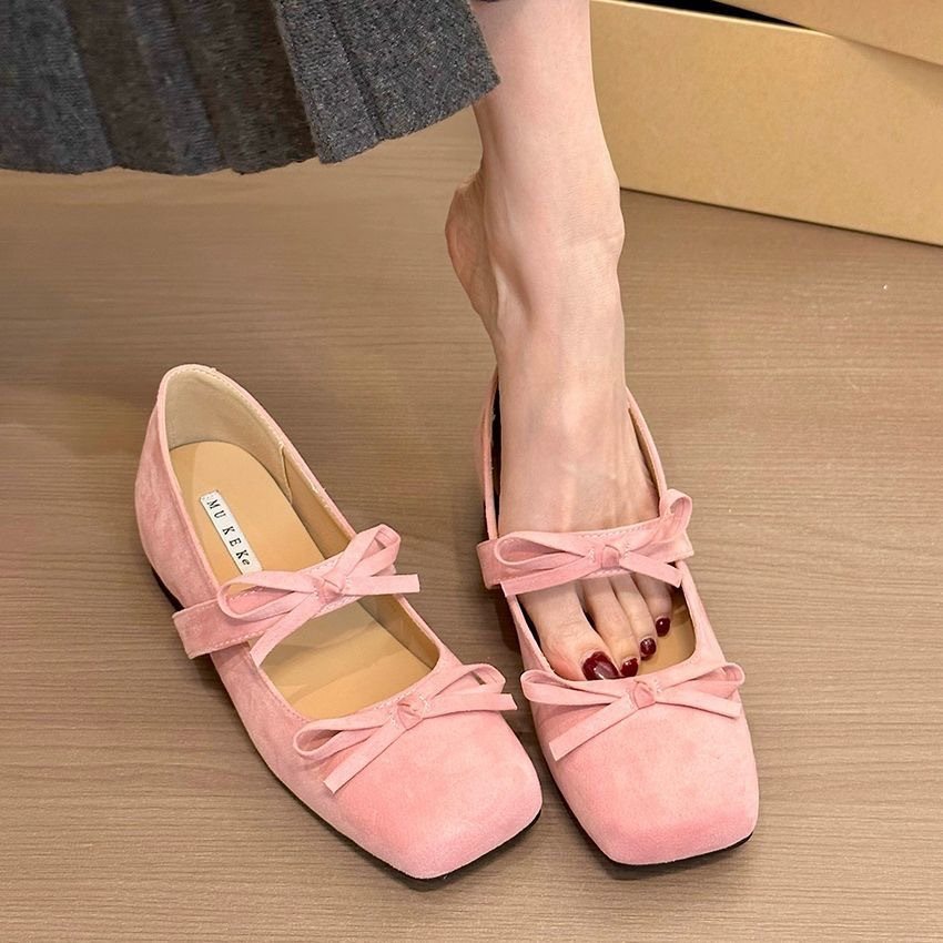 Gentle Style Shoes Bow Square Headband Ballet Shoes New Mary Jane Shoes Women's Inner Height 2025 Spring