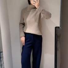 现货 高领慵懒风针织衫女侧拉链宽松百搭针织衫加厚毛衣秋冬E1881