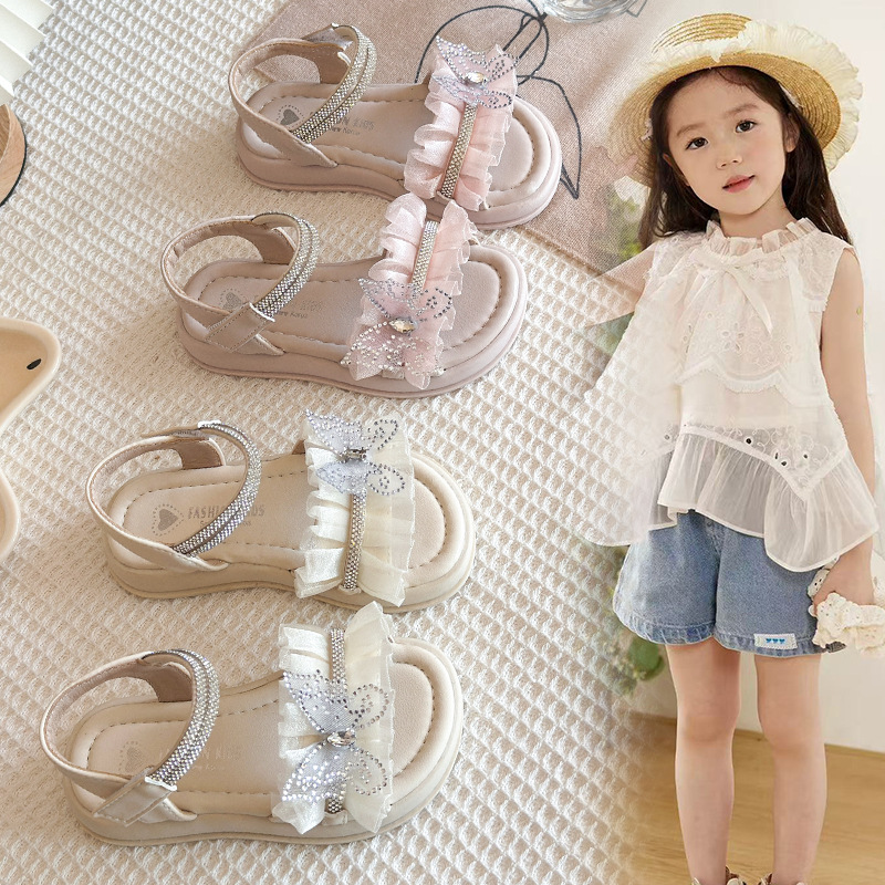 Sandalias de mariposa para niñas 2026 primavera y verano nuevo estilo de moda infantil de encaje versátil zapatos de princesa frescos