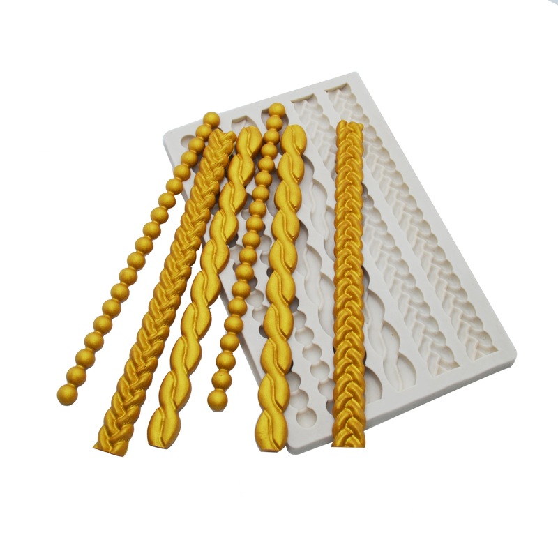 Molde de fondant de silicona Patrón de tejido de perlas Molde de pastel Decoración de borde de pastel Molde de ritmo seco Molde epoxi