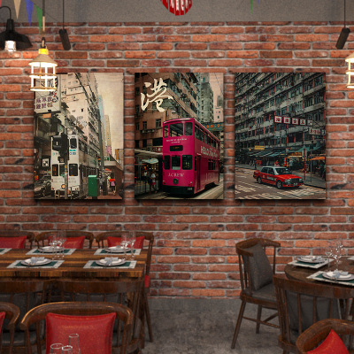 茶餐厅街景照片火锅店墙壁装饰画复画港式香港古老风挂画怀旧工业