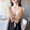 Bow sleeveless open back leopard pattern patchwork umbrella dress