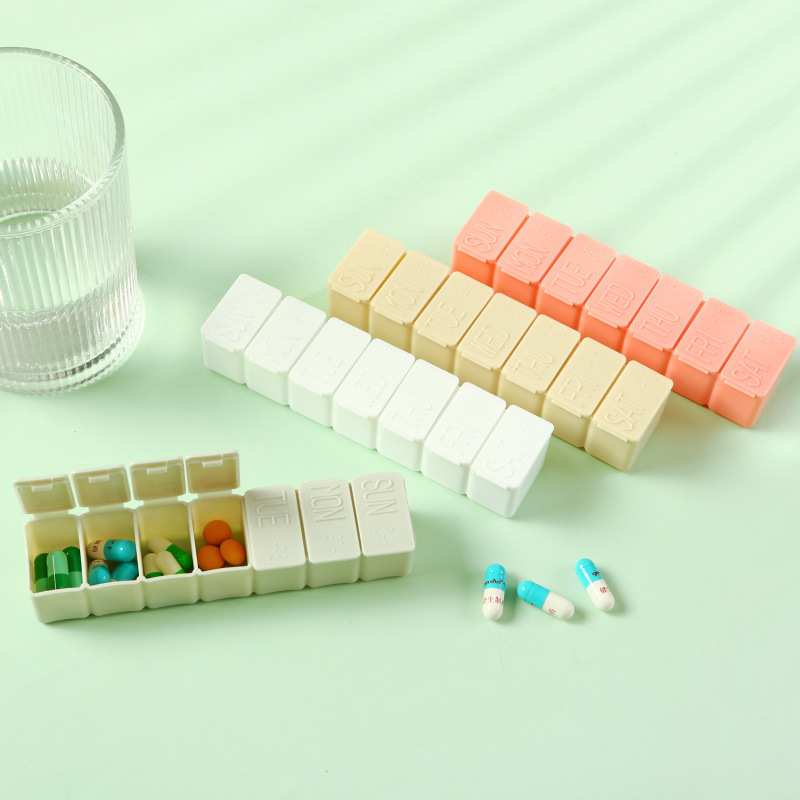 Wholesale Weekly Pill Box Long 7-Day-A-Week Pill Box 7-Compartment Pill Box Convenient Advertising Storage Box in Stock