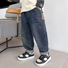 万人收藏中腰设计男童牛仔裤春秋款帅气潮流男孩个性裤子韩版盈尚