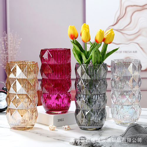 European-inspired Instagram-style creative home decoration vase, living room ornament crystal brilliant cylindrical glass vase wholesale