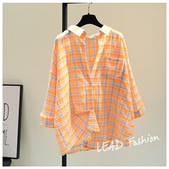 3 色シングルポケット綿とリネンチェック柄シャツ女性のための 2025 夏の新しい日焼け止め服韓国スタイルのルーズカジュアルシャツトレンド
