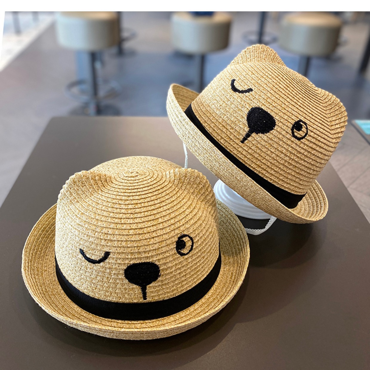 1 Piece Quantity Casual, Holiday, Travel Occasion Bear Pattern Children Unisex Cute Pastoral Bear Straw Hat