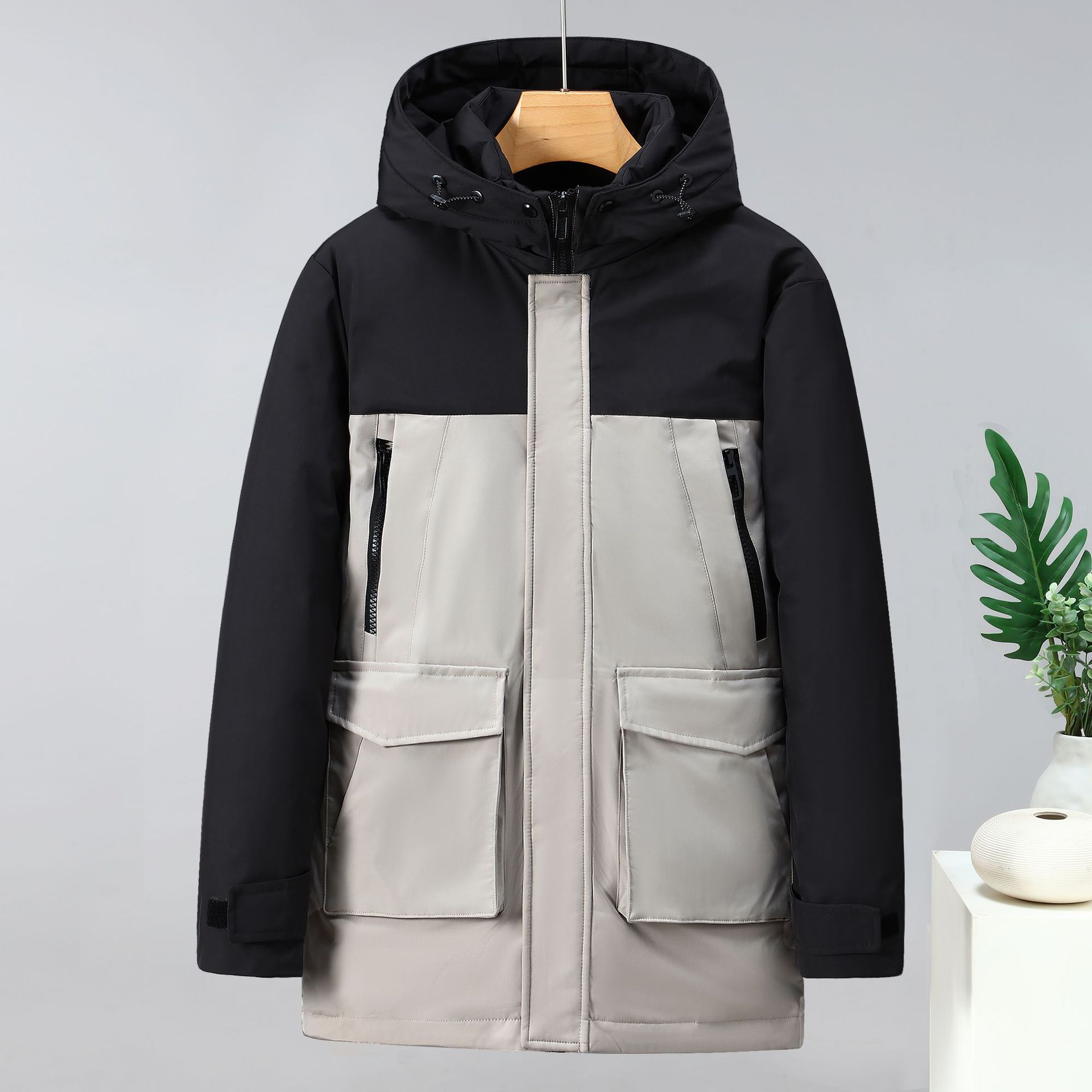 Color block down voor mannen, halflange wijnkleding, nieuwe mode, persoonlijk, rend, ho verkoopt herenkleding_voghion.com