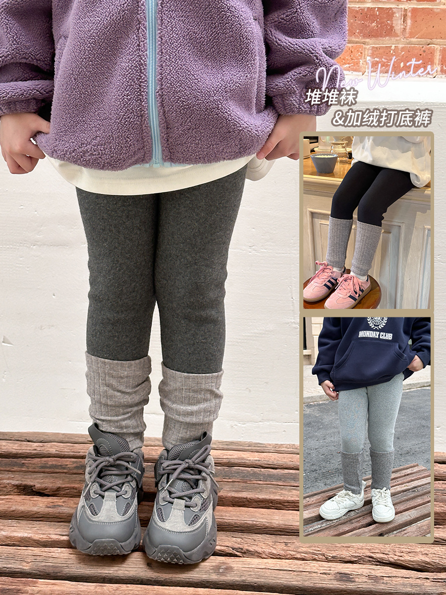[fleece-lined thick boneless craft] aimo baby girl korean style western style all-matching bunching socks stitching leggings