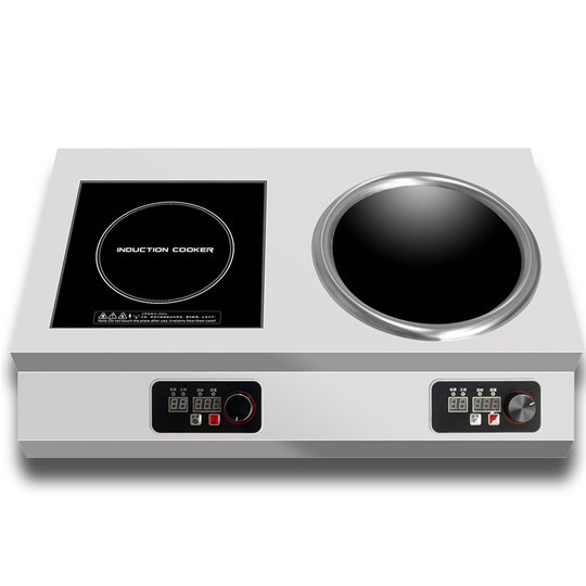 Commercial high-power double-head 5000W induction cooker, one flat and one concave double stove for cooking soup, marinated meat and stir-fried for hotels and restaurants