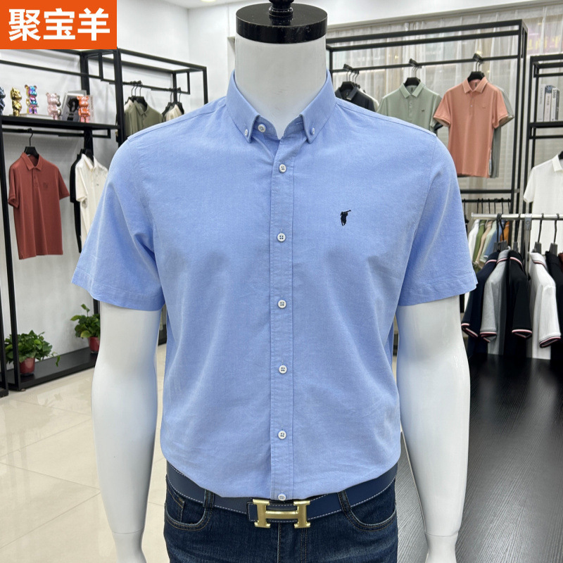 Paul Embroidered Pony Mark Pure Cotton Export Shirt Men's Summer Short-sleeved 100 Cotton Tooling Oxford Cloth Shirt