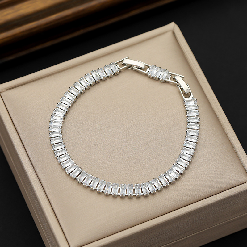 Cross-Border Hot-Selling Zircon Bracelet, Single Row 2.5*5mm Rectangular Colorful Bracelet, Adjustable Length Tennis Chain, in Stock