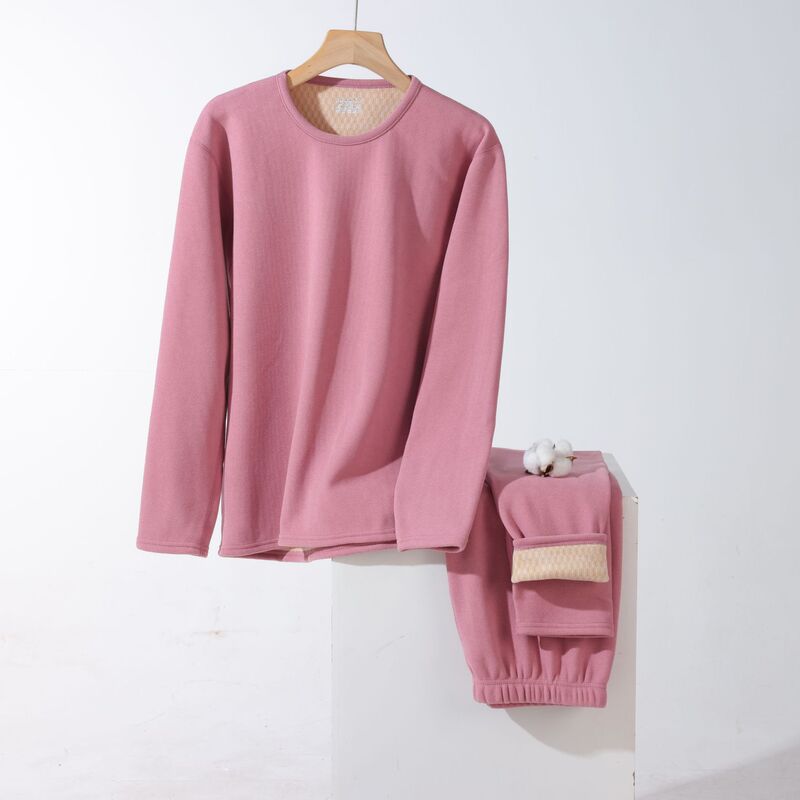 Plus-size round-neck thermal underwear set, fleece-lined and thickened, for men and women, autumn and winter wear, cold-resistant, pineapple-patterned fleece, two-piece set Plus-size round-neck thermal underwear set, fleece-lined and thickened, for men and women, autumn and winter wear, cold-resistant, pineapple-patterned fleece, two-piece set