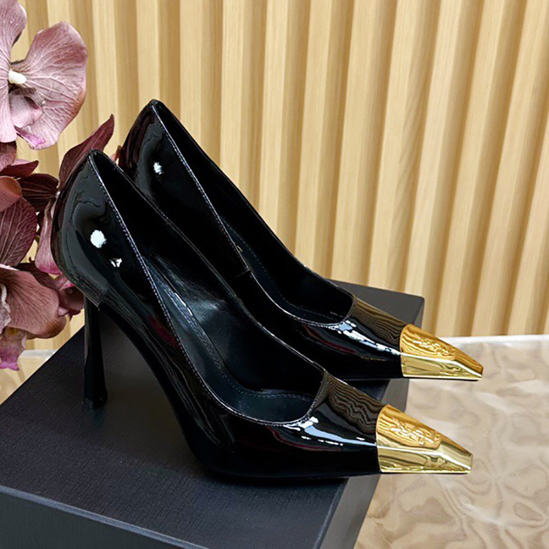 Yang Shulin's Same Style High-Heeled Shoes, Feminine Gold Square-Toe Backless Stiletto Sandals with a Single Strap, Elegant Socialite Style