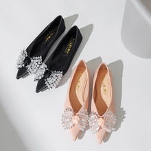 2873-H9 Korean Fashion Sweet Beauty Shoes Flat Heel Shoes Silk Shallow Mouth Pointed Ice Sugar Water Diamond Bow Single Shoes