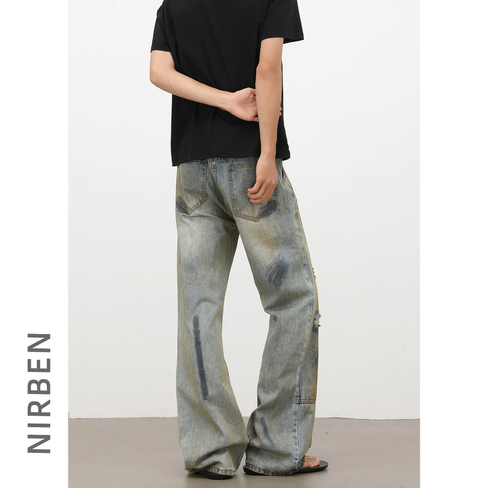Quần jeans nam dáng ống loe nhẹ cạp vừa phong cách đường phố — Màu xanh dương