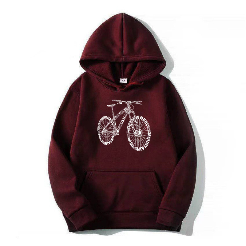 Alphabet Style Mountain Bike Funny Print Hoodies Men Winter