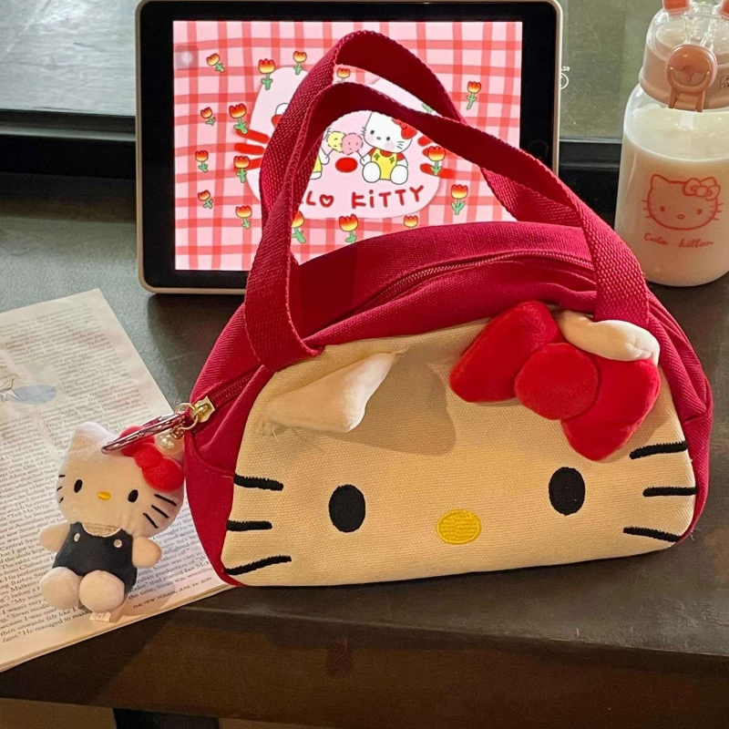 Сумочка (Hello Kitty) ручная дорожная сумка — вместительная красная косметичка и сумка через плечо с подвеской-бабочкой
