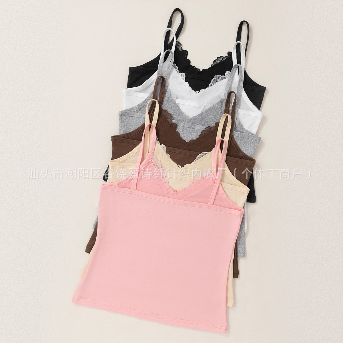 Factory wholesale foreign trade European and American style new V-neck lace stitching strap sexy vest women's slim slim top