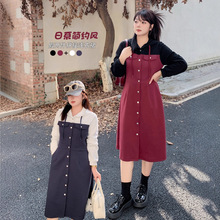 k2898大码女装休闲版假两件拼接连衣裙微胖女孩衣服小A版连衣裙