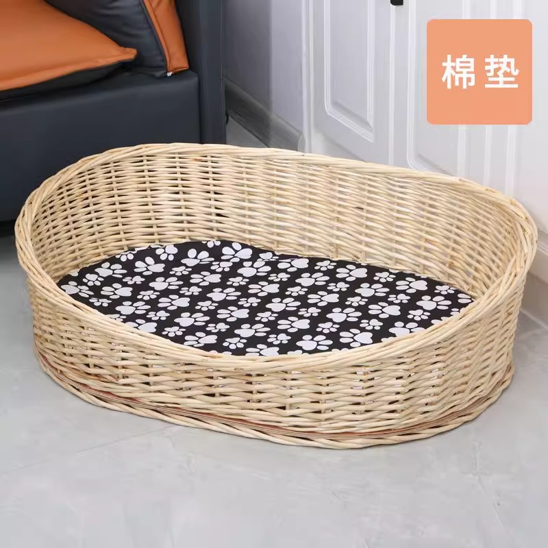 Nido de perros, cuatro estaciones de tela de caña, perros grandes y medianos, colchonete desmontable y lavable, cama de tela de sauce para perros.