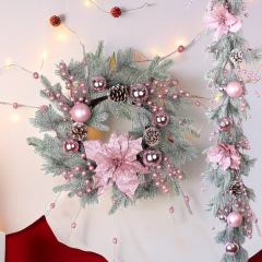 クリスマス起爆バービーピンククリスマス花メッキボール雪霜植毛PE松針藤輪花環藤条