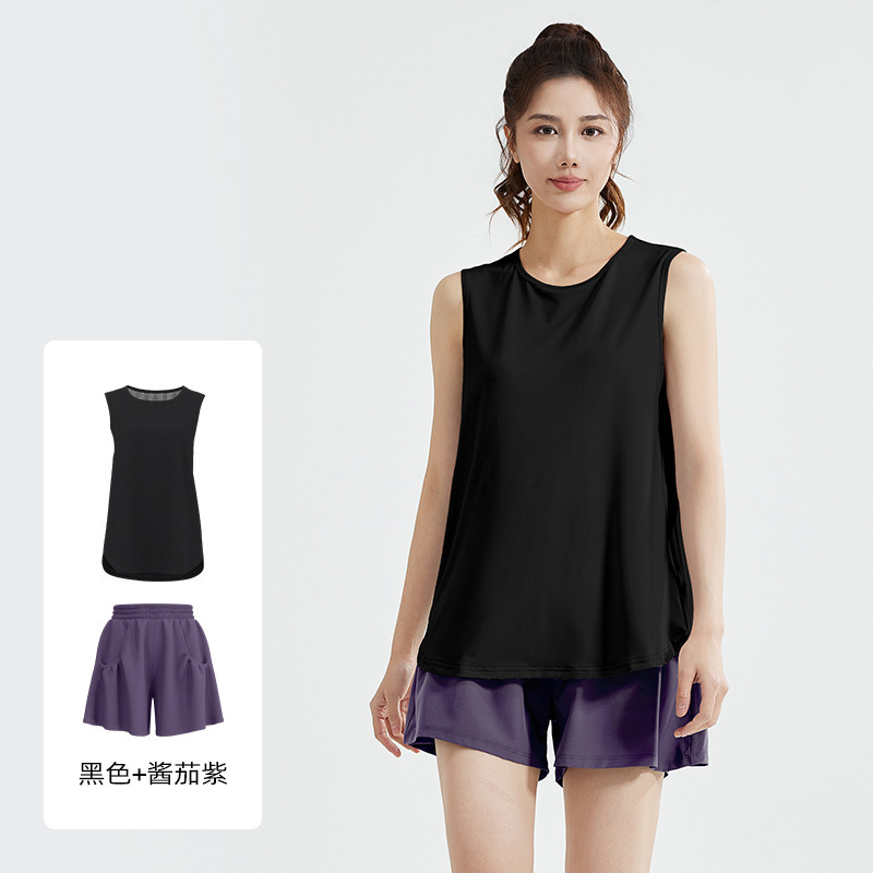 Juyi Tang traje deportivo casual suelto correr malla hermosa espalda sin mangas chaleco camiseta pantalones cortos traje deportivo mujer