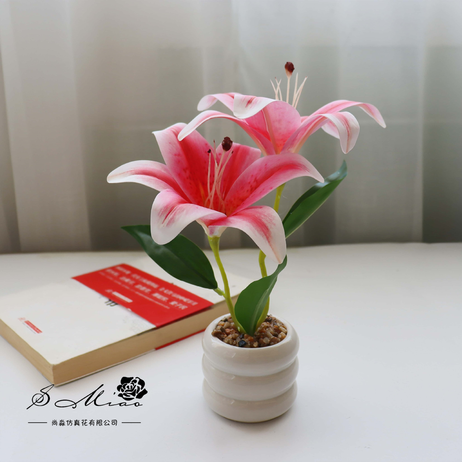 Flor falsa película sensación de lirio flor de simulación bonsai flor de moda decoración creativa plantación verde artificial simulación maceta