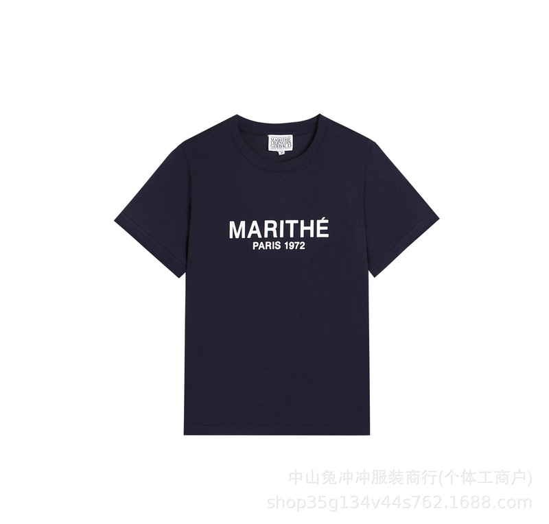 韩国marithe字母刺绣印花休闲正肩短袖男女同款重磅T恤一件代发潮|undefined