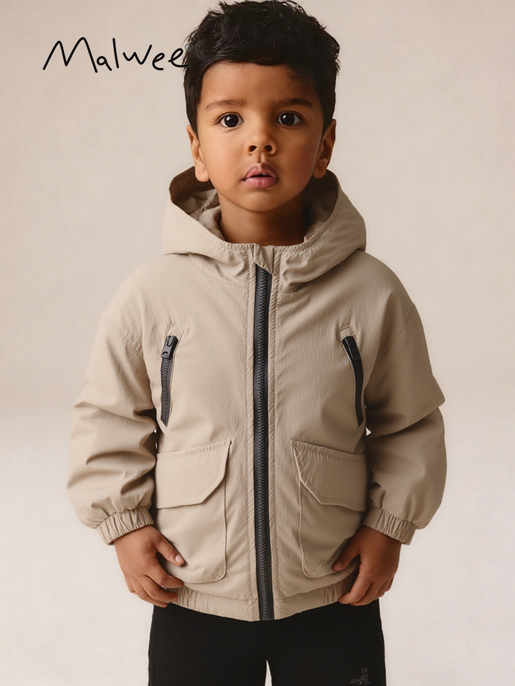 Malwee transfronterizo chaqueta de viento para niños otoño y invierno nuevo estilo europeo y americano chaqueta de cremallera para niños con capuchón marca de tendencia de otoño