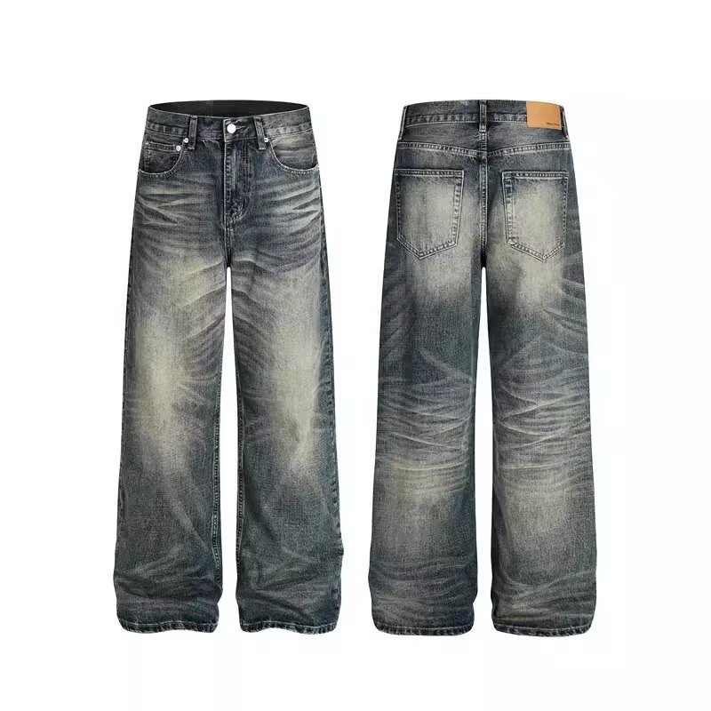 Unisex Retro Washed Distressed Whiskered Jeans 2025 Loose Wide Leg Midweight Straight Pants Versatile Trousers for All_mkmklike.com