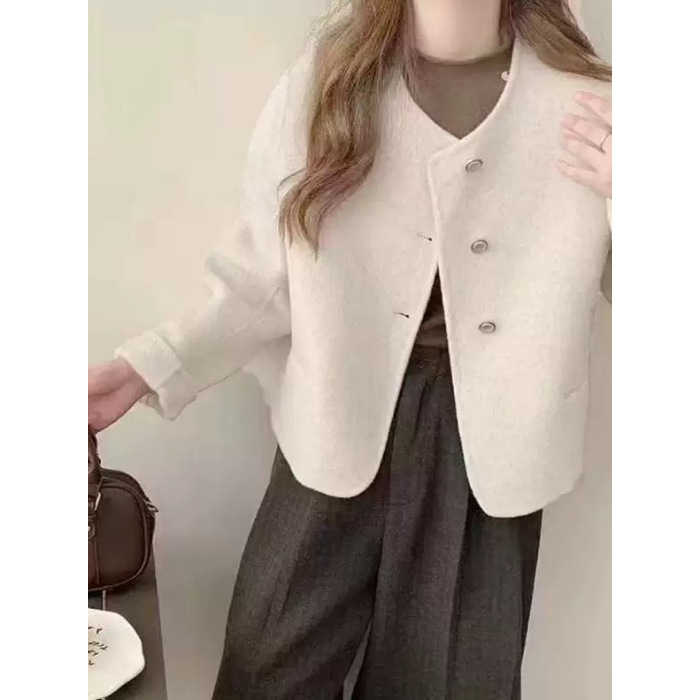 今年流行女装2025新款羊绒大衣女春季短款圆领小香风羊毛呢外套|undefined