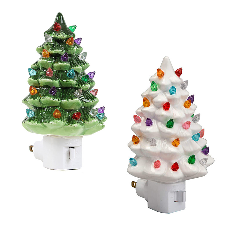 Transfronterizo UL enchufe rotativo de 360 ° resina árbol de Navidad lámpara de noche cocina baño dormitorio decoración festiva