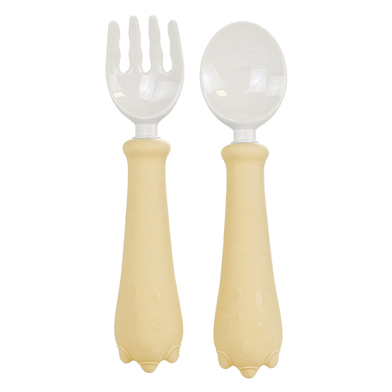 공룡 PPSU 긴 손잡이 포크 숟가락-노란색