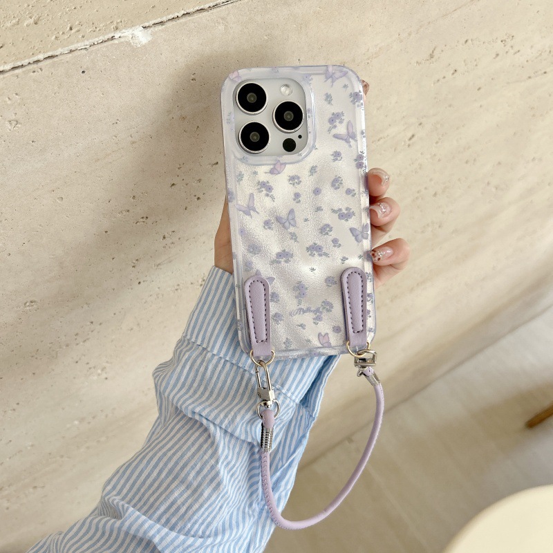 Pequeña flor floral púrpura suave coreana fresca para Apple 14/15 funda para teléfono móvil de nicho 16promax mujer 13p