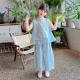 Girls' suit 2024 Summer New Embroidered Sleeveless Top Wide Leg Pants New Chinese National Style Hanfu Two-piece Set