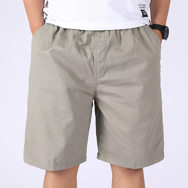 100% Pure Cotton Shorts for Men, Summer Elastic Waist, Solid Color Casual Shorts, Sports Loose Summer Beach Shorts for Men