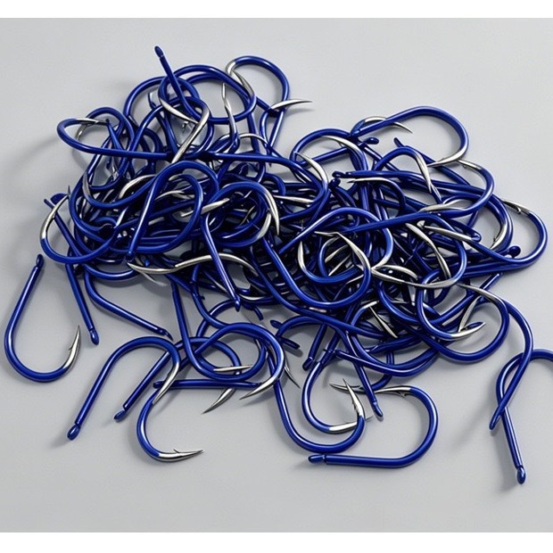 Blue Ise-Ni Fish Hooks with Barbs, Bulk Pack for Grass Carp, Bighead Carp, and Large Fish, Fishing Tackle Supplies, Fishing Hooks