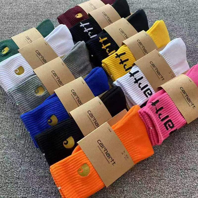 Carhartt Towel Bottom Sports Socks European and American Street Fashion Brand Couple Skateboard Socks Gold Label Embroidered Simple Work Socks