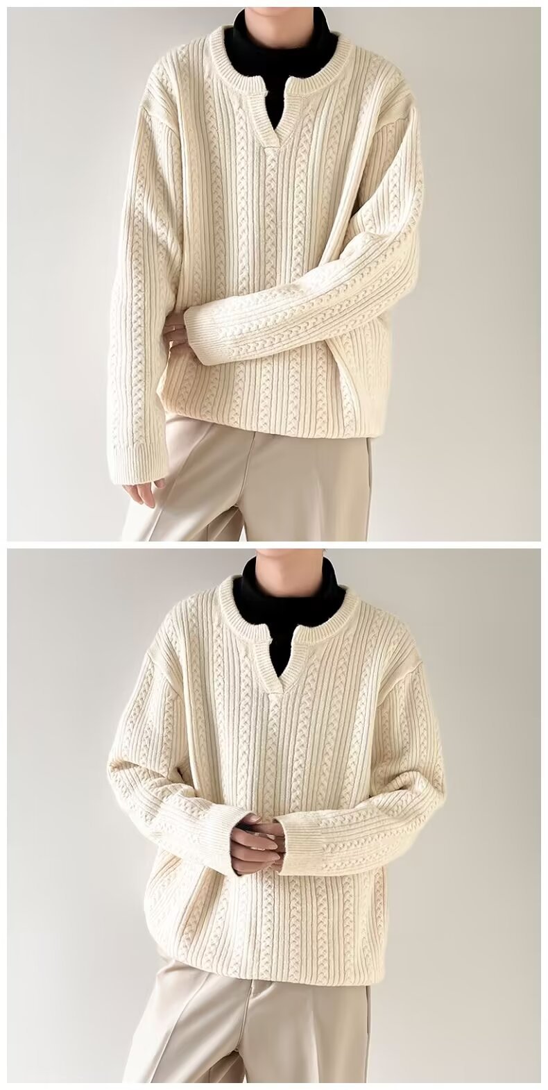 Pull en tricot à col en v pour homme en mélange coton hiver_voghion.com