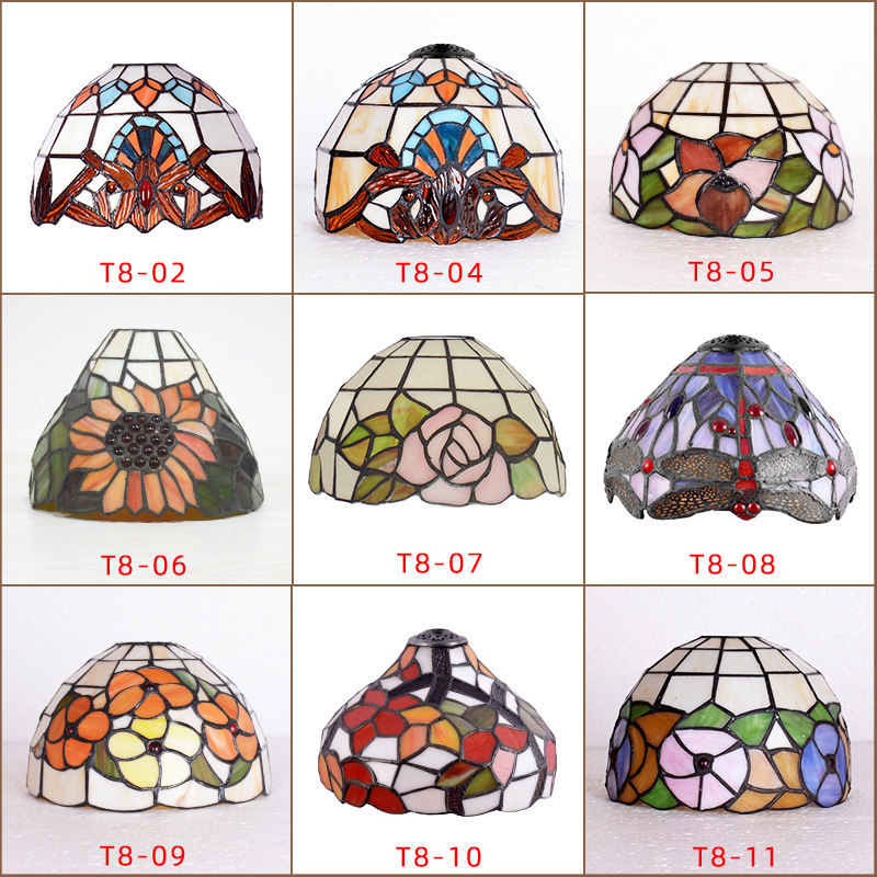 Dropshipping 20cm Tiffany Handmade Glass Lampshade European Vintage Table Lamp Shade Home Decor Lighting Accessories