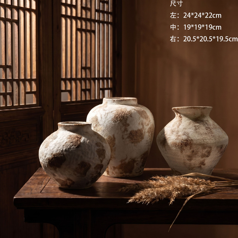 Handmade Rough Ceramic Vase with a Wabi-Sabi Zen Style, New Chinese-Style Hotel Model Room Decor, Dried Flower Vessel Handmade Rough Ceramic Vase with a Wabi-Sabi Zen Style, New Chinese-Style Hotel Model Room Decor, Dried Flower Vessel