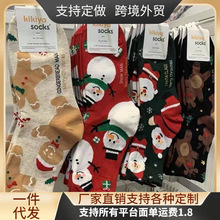 秋冬雪人红色袜姜饼人袜子全棉保暖圣诞袜子中筒可爱卡通圣诞老人