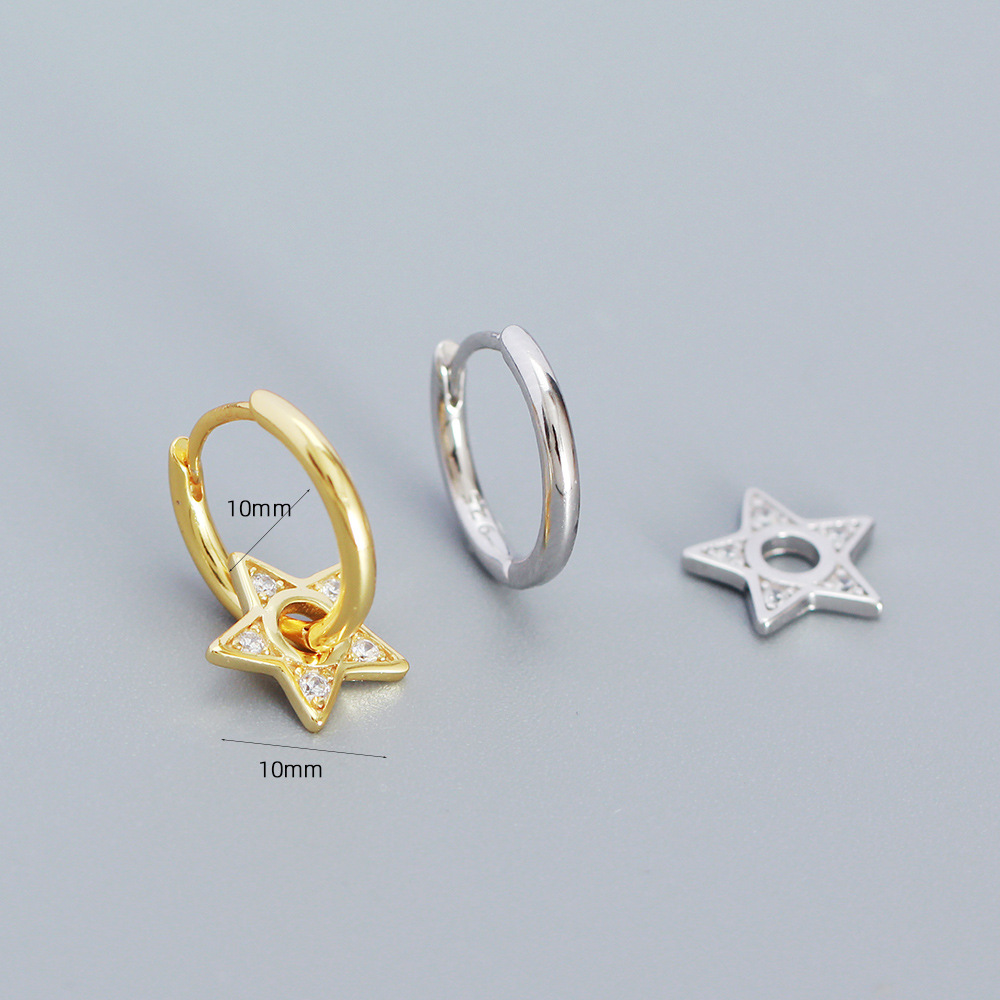 6g Weight 925 Sterling Silver Ear Needle Material Zircon Inlay Material 1 Pair 925 Sterling Silver Zircon Pentagram Drop Earrings