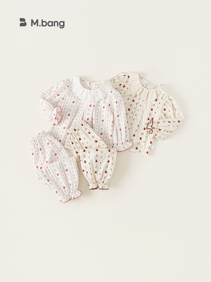 Yubao ropa infantil niñas ropa de casa primavera nuevo niño camisa de muñeca de encaje pijamas de primavera